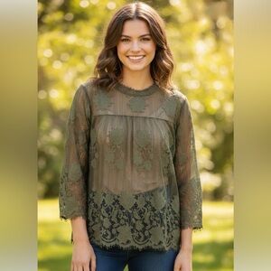 NYC Olive Lace Blouse